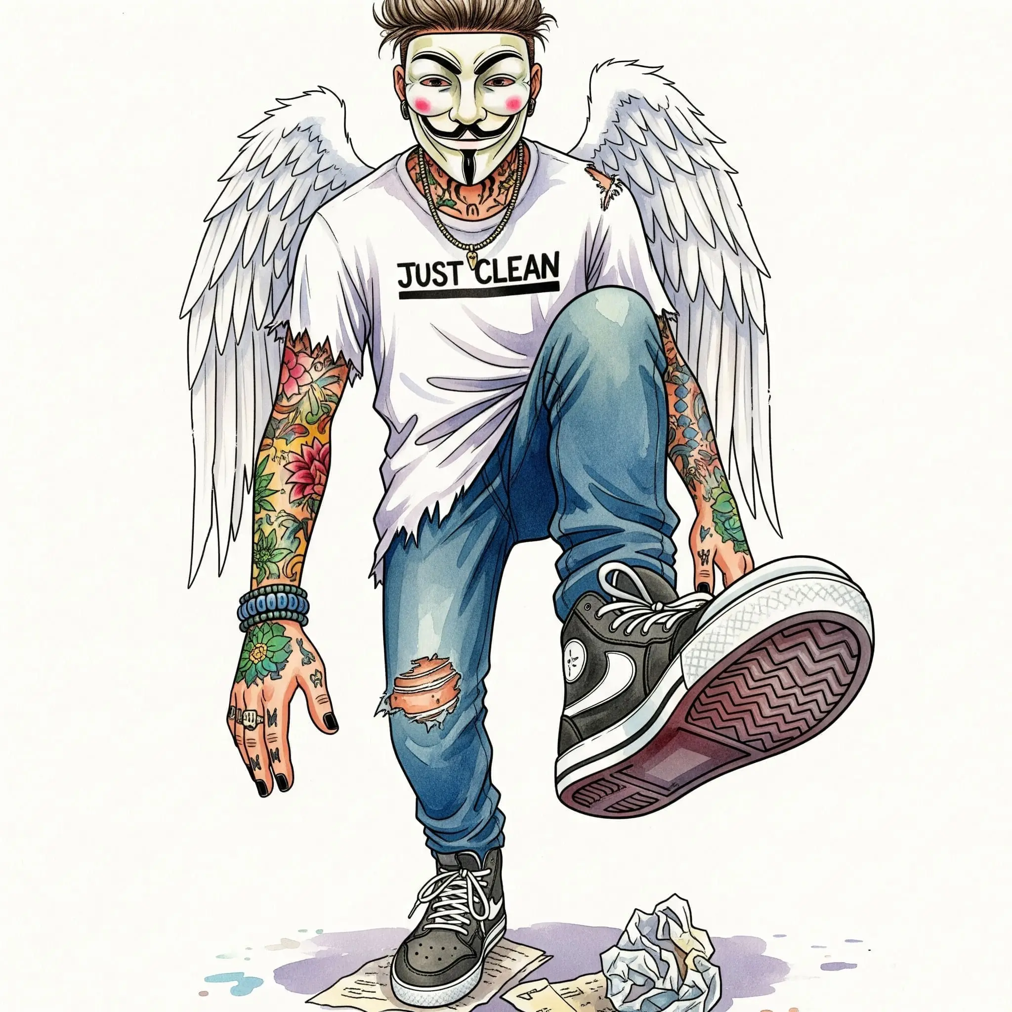 Eine Nahaufnahme von Turnschuhen, die entschlossen an etwas vorbeigehen, das auf dem Boden liegt. Symbolisiert das bewusste Vorbeigehen und Widerstehen. "Versuchung im Entzug widerstehen", "Drogenfund auf der Straße", "stark bleiben"