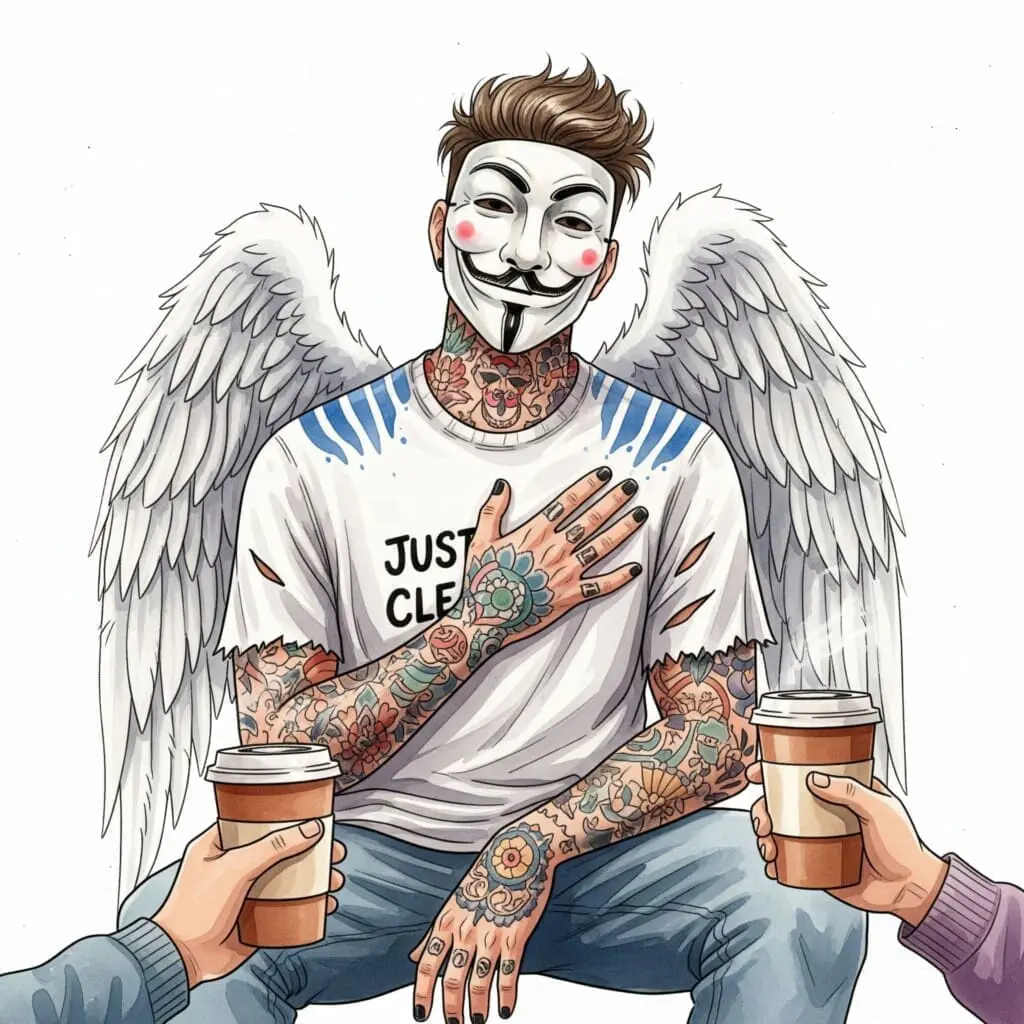 Zwei Hände halten dampfende Kaffeebecher aus Pappe. Die Szene ist entspannt und freundschaftlich. Symbolisiert das ehrliche Gespräch und die Verbindung. "Gespräch im Entzug", "ehrliche Kommunikation", "Grenzen setzen"