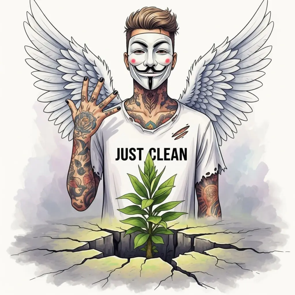 Eine einzelne, starke Pflanze, die durch einen rissigen, trockenen Betonboden bricht. Symbolisiert den Willen zum Leben und die Kraft, die aus dem Tiefpunkt erwächst. "Neuanfang nach Tiefpunkt", "Motivation clean zu werden", "Kraft der Entscheidung"