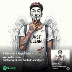 1 Monat & 9 Tage clean: Wenn der leere Kühlschrank den Suchtdruck triggert. Podcast und Tagebuch Artikel Titelbild