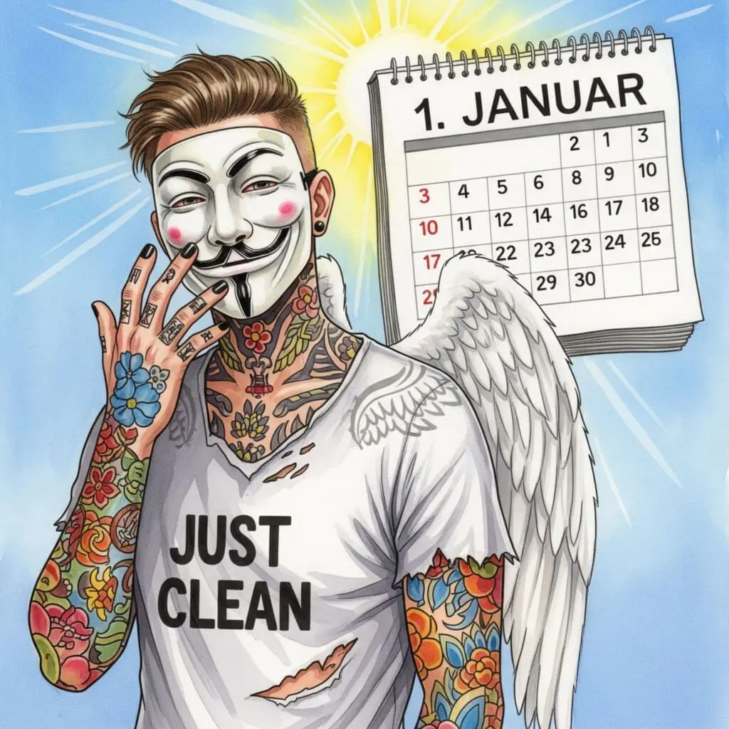 Ein Kalenderblatt mit dem Datum "1. Januar". Das Blatt ist hell und es scheint Sonne darauf. Symbolisiert den frischen, hoffnungsvollen Start ins neue Jahr. "Neuanfang im neuen Jahr", "erstes cleanes Silvester", "hoffnungsvoller Start"