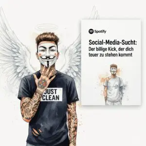 Social-Media-Sucht: Der billige Kick, der dich teuer zu stehen kommt. Podcast und Artikel Titelbild