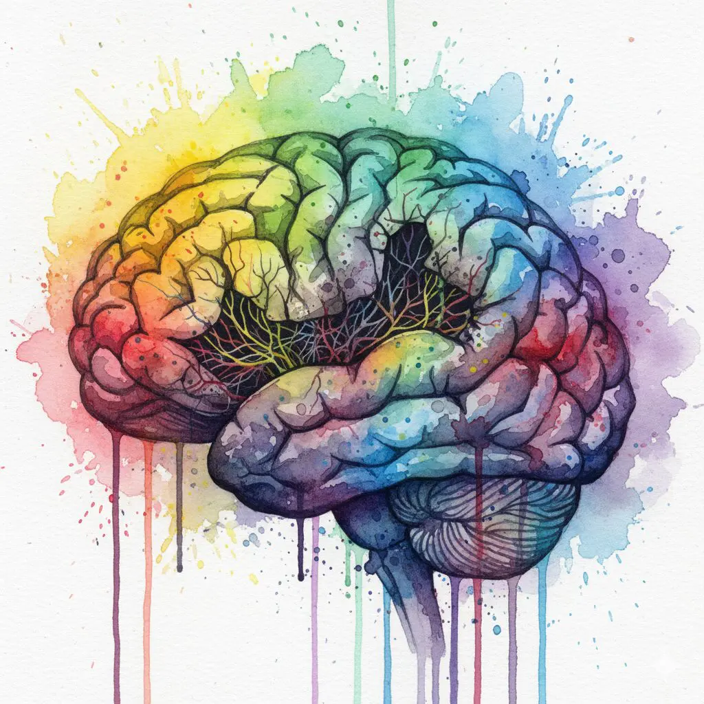 Symbolische Darstellung der irreversiblen Gehirnschäden durch Aceton-Missbrauch, gezeigt als ein zerfressenes Gehirn.