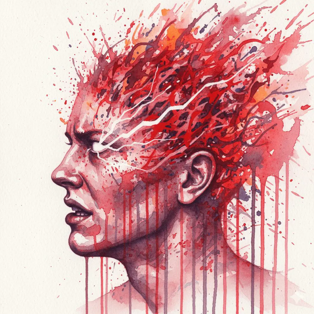 Darstellung der extremen Übererregung des Nervensystems und der Panik, die bei einem kalten Benzo-Entzug (Krampfanfallrisiko) auftreten.