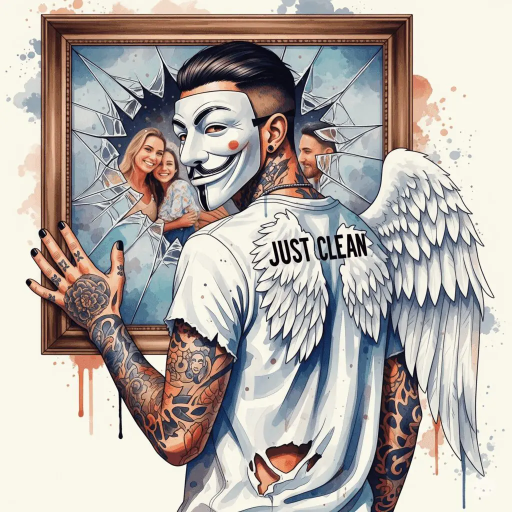 Ein zersplitterter Bilderrahmen, in dem ein glückliches Familien- oder Paarfoto zu sehen war. Symbolisiert das durch Lügen zerstörte Vertrauen und die kaputte Beziehung. "zerstörtes Vertrauen", "Sucht in der Beziehung", "Auswirkungen von Lügen"