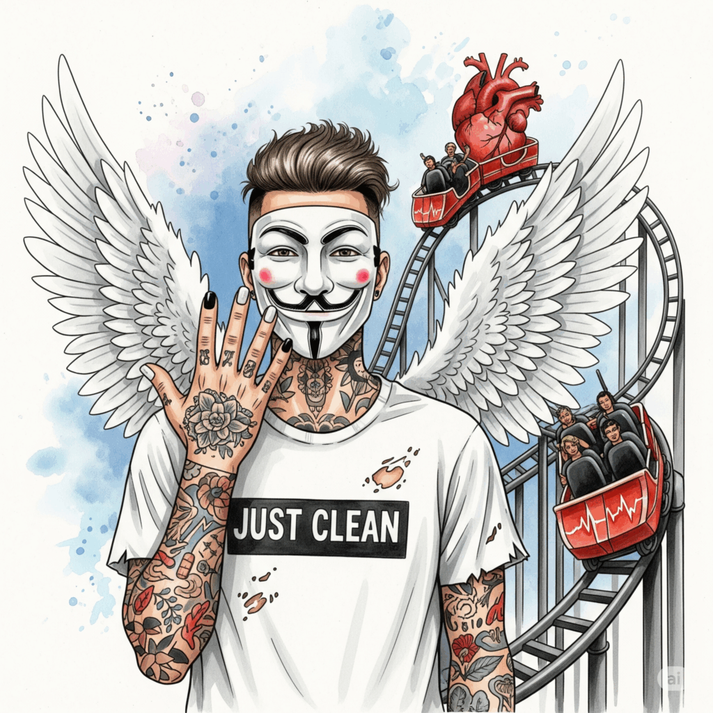 Ein stilisiertes Bild eines Herzens, das auf einer wilden Achterbahnstrecke fährt. Symbolisiert die emotionale Instabilität und die extremen Höhen und Tiefen in der Beziehung. "Borderline Beziehung", "emotionale Achterbahn", "instabile Gefühle"