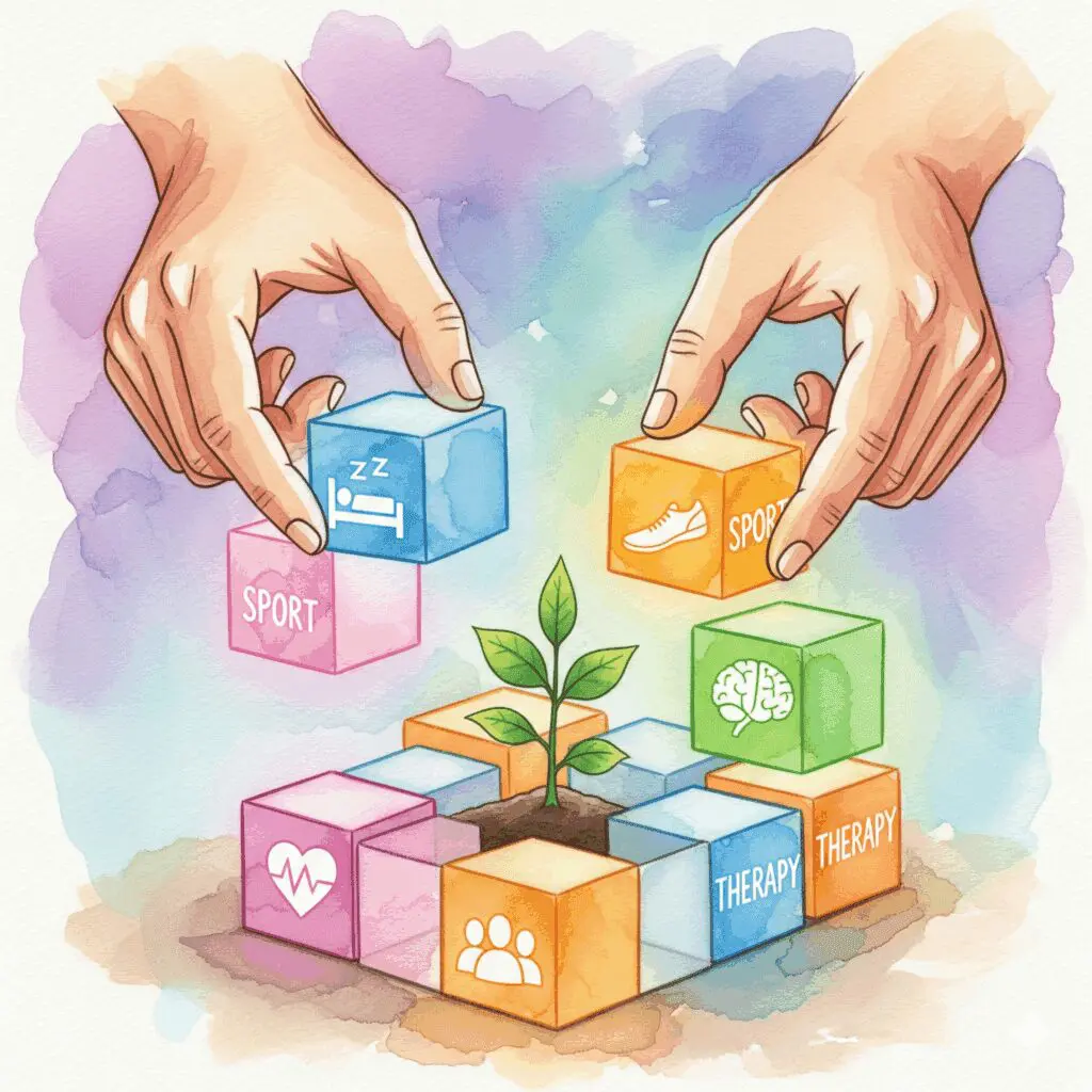 Symbolische Darstellung der Recovery nach dem Entzug, bei der ein neues, gesundes Leben Stein für Stein aufgebaut wird.