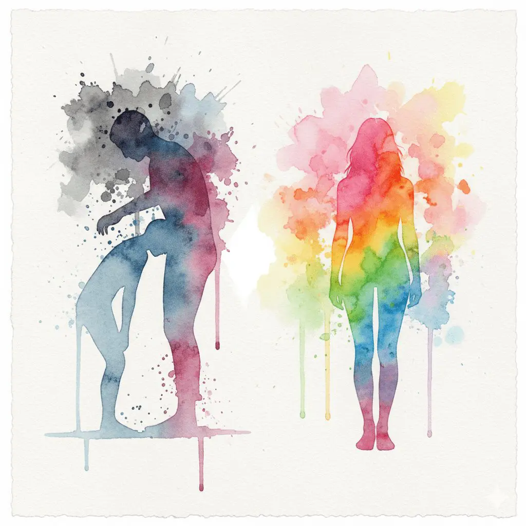 Eine Person, die gelernt hat, allein und stabil zu stehen, als Symbol für die Überwindung von emotionaler Abhängigkeit.