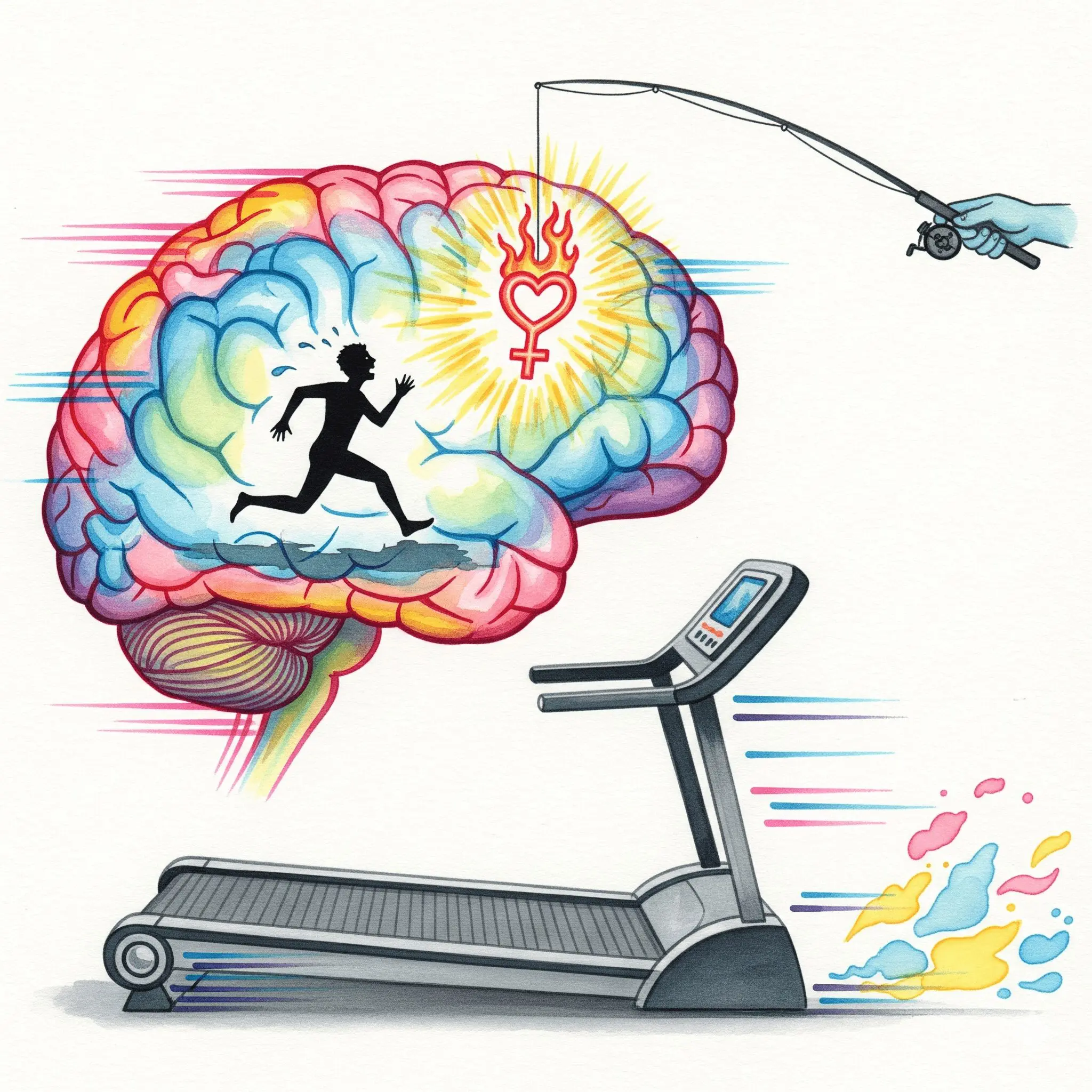 Künstlerische Darstellung der Dopamin-Falle bei Sexsucht, bei der das Gehirn einem immer stärkeren Kick hinterherjagt.