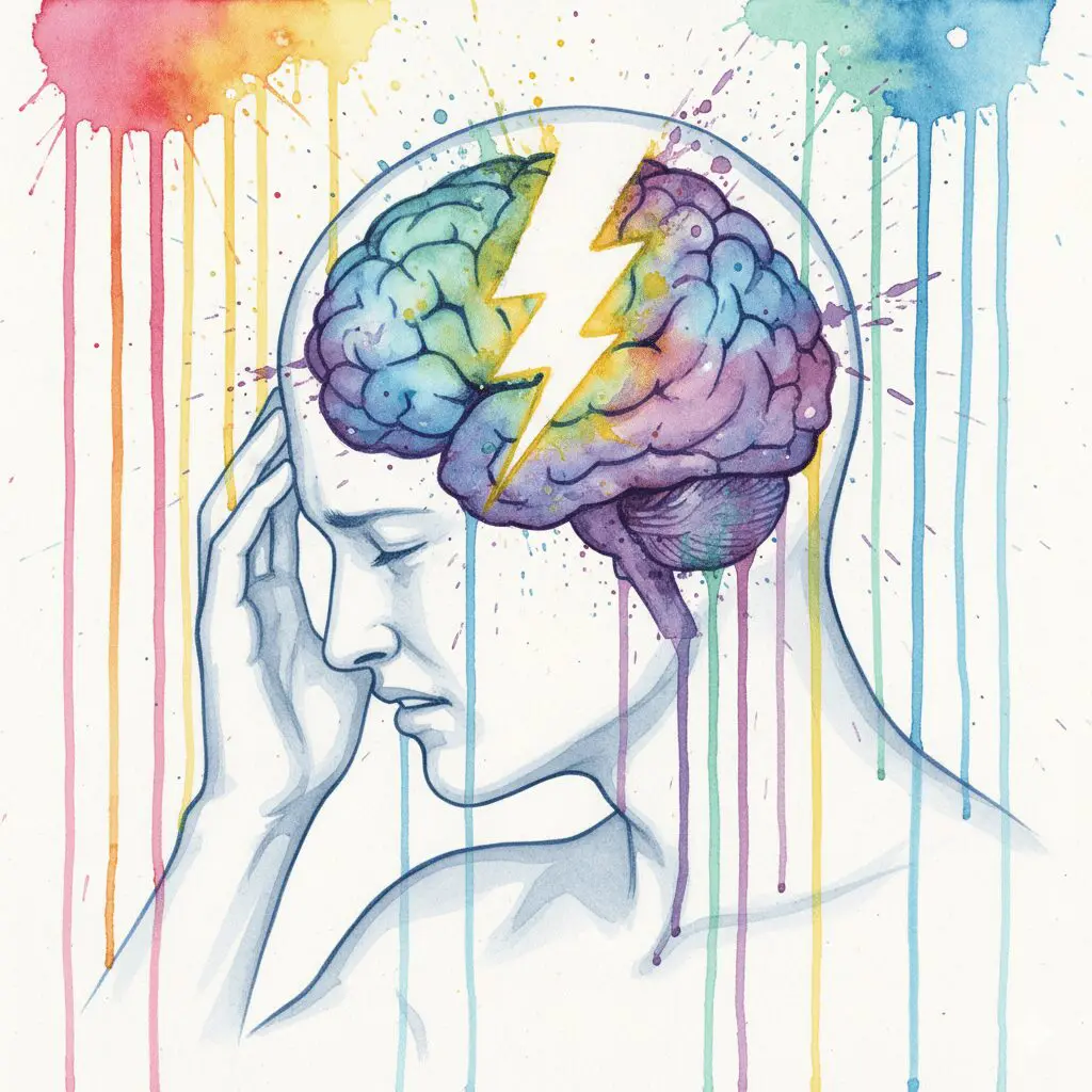 Künstlerische Darstellung eines "Brain Zaps", einem häufigen und unangenehmen Absetzsymptom von SSRI-Antidepressiva.