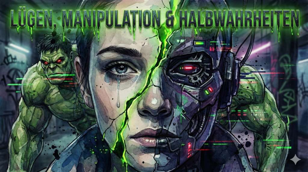 Künstlerische Darstellung der Suchtpsychologie: Ein Gesicht, das in eine gesunde und eine süchtige Hälfte gespalten ist.