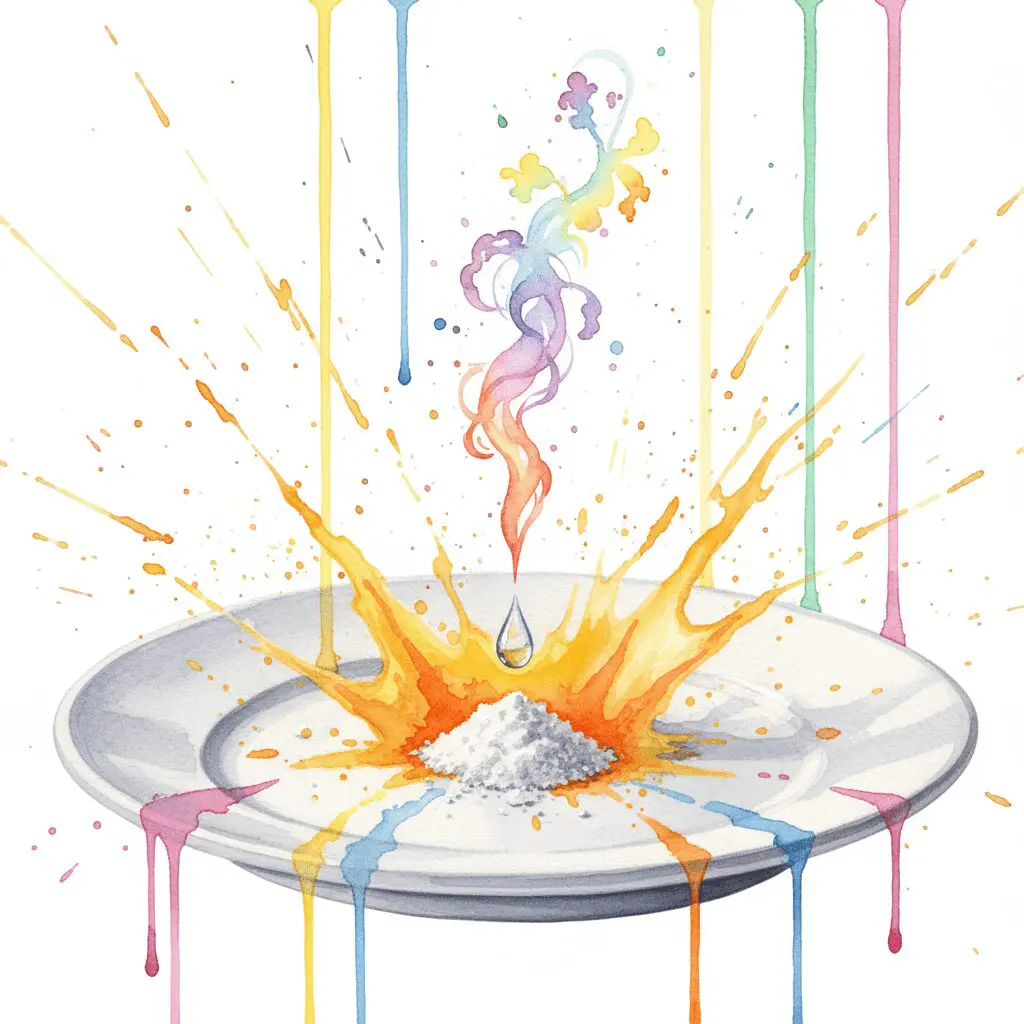 Künstlerische Darstellung eines Reagenztests, der eine Warnfarbe anzeigt und so vor einer Fälschung (4-CMC) warnt.