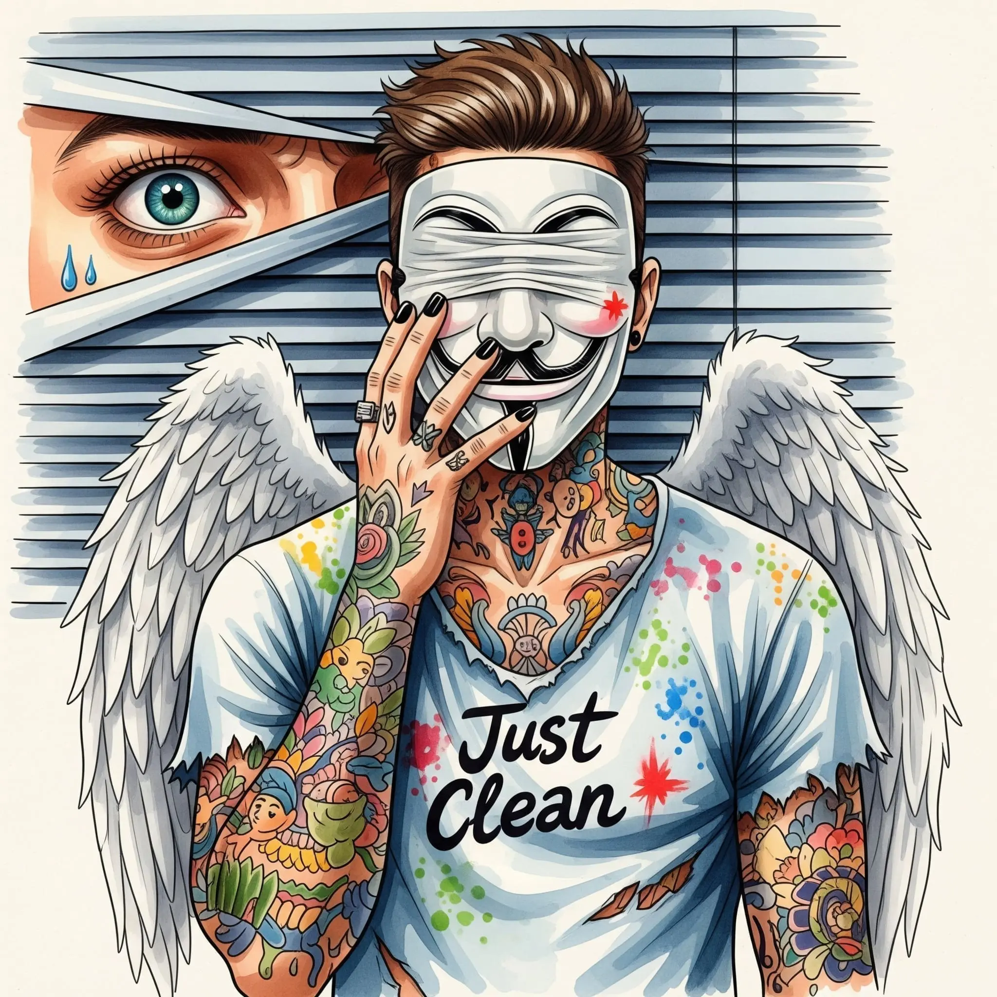 Eine Nahaufnahme eines ängstlichen Auges, das durch eine zugezogene Jalousie nach draußen schaut. Symbolisiert den Verfolgungswahn und das Gefühl, beobachtet zu werden. "Kokain Paranoia Symptome", "Verfolgungswahn Drogen", "Angst nach Koks"