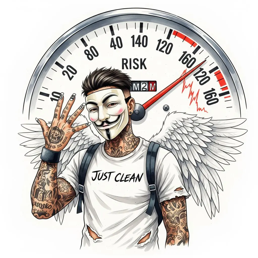 Ein Tacho, dessen Nadel tief im roten Bereich zittert. Symbolisiert die ständige Überlastung und das riskante Ausreizen von Grenzen. "Adrenalinsucht Risiko", "ständig unter Strom", "riskantes Verhalten"