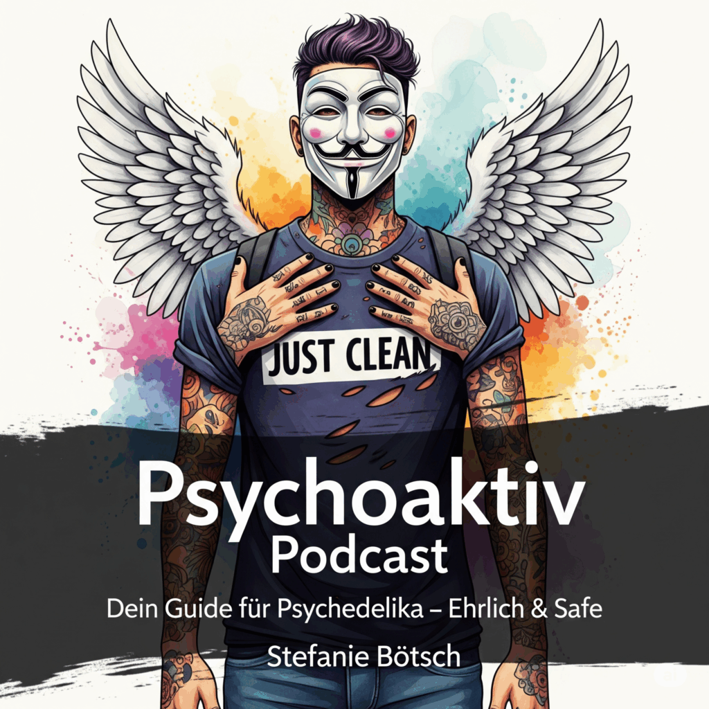 Das offizielle Cover-Artwork des "Psychoaktiv Podcasts". Es ist das wichtigste und wiedererkennbarste Bild für diesen Artikel. "Psychoaktiv Podcast Cover", "Stefanie Bötsch", "Podcast über Psychedelika"