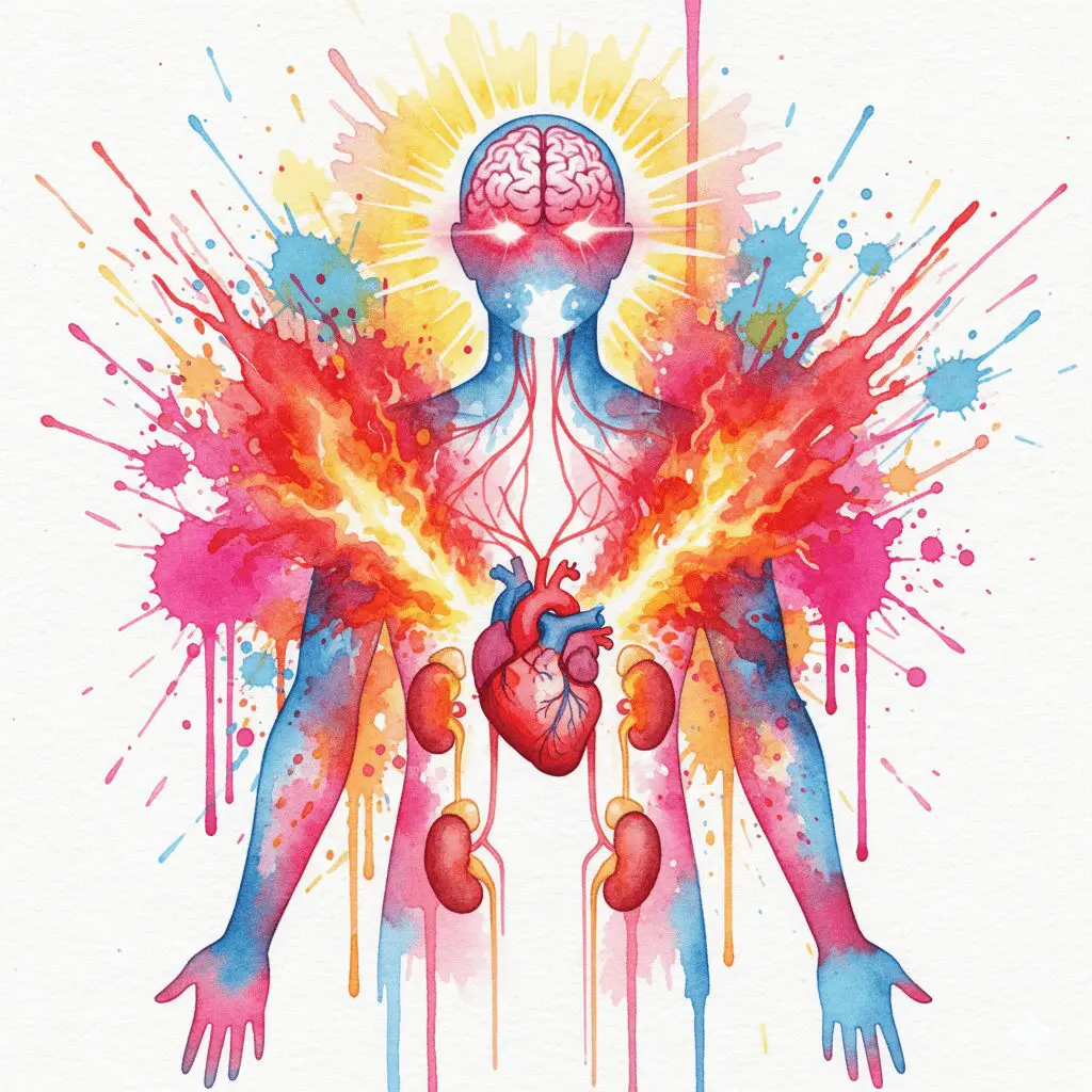 Künstlerische Darstellung der Adrenalin-Ausschüttung, die den Körper in den "Kampf-oder-Flucht"-Modus versetzt.