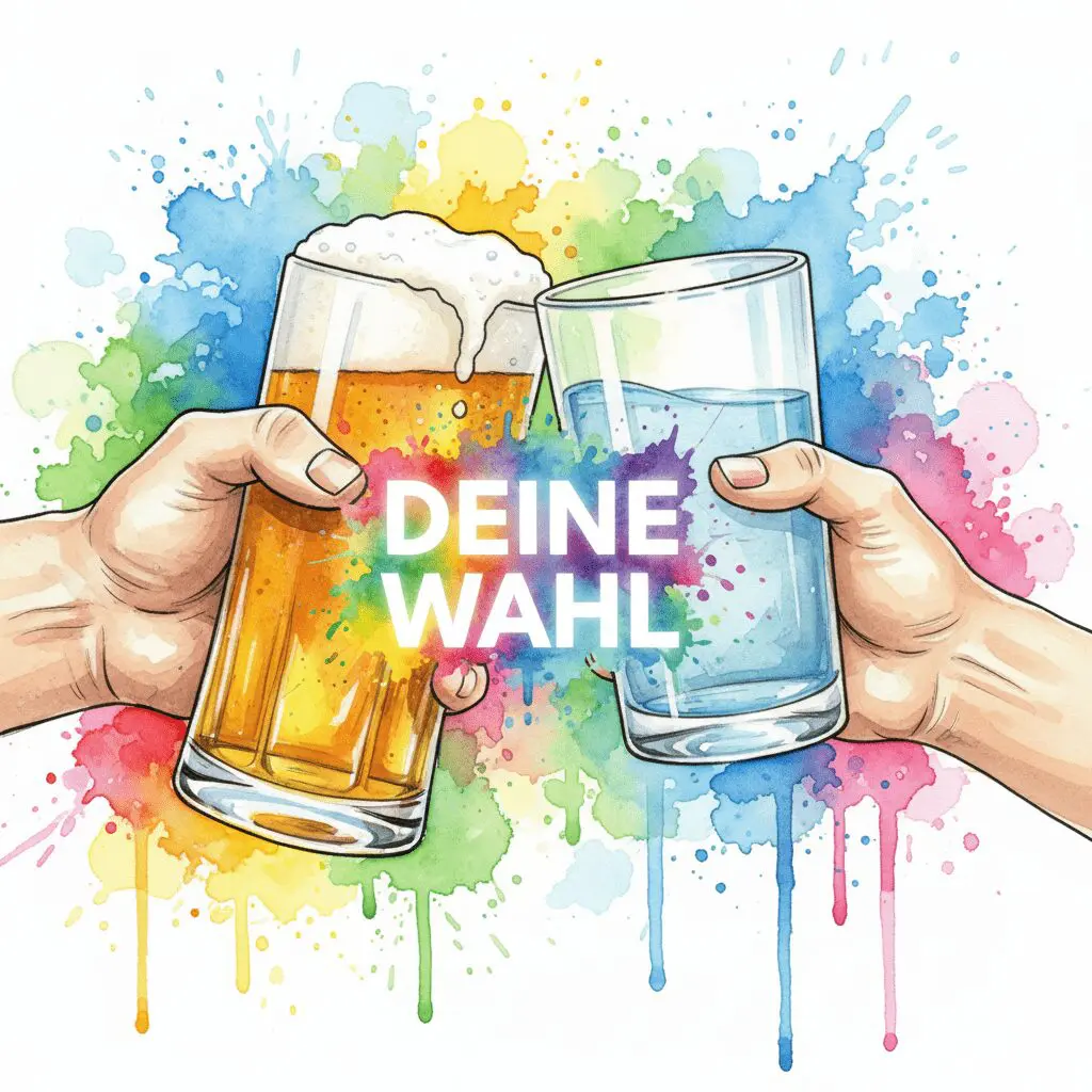Eine Hand prostet mit Wasser einer anderen Hand mit Bier zu, als Symbol für die bewusste und starke Entscheidung gegen Alkohol für eine bessere Sexualität.