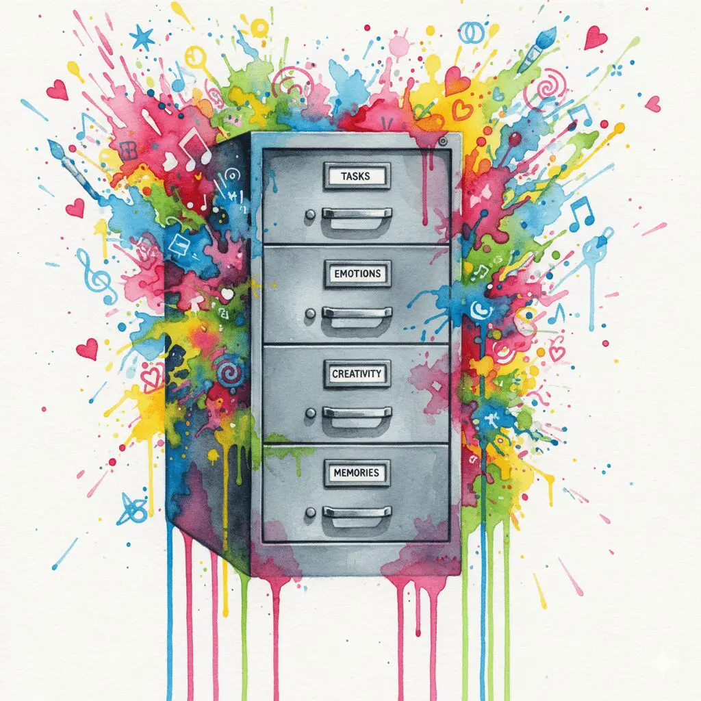 Künstlerische Darstellung des "Zombie-Gefühls" bei einer Überdosierung von Medikinet, bei der Emotionen und Kreativität blockiert werden.