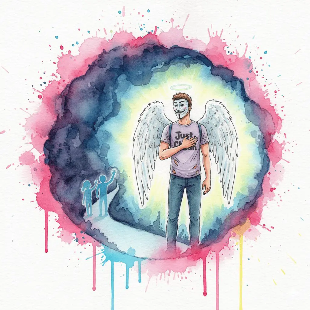 Die NeelixberliN-Figur blickt dankbar zurück auf ihre Berater. Symbol für den Abschluss einer erfolgreichen Therapie und Dankbarkeit.