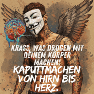 Empfehlung: Eine stilisierte Grafik, die zeigt, wie Drogen ins Gehirn eingreifen (z.B. Gehirn-Silhouette mit "Störsignalen"). Keine abschreckenden Bilder, eher informativ-abstrakt.