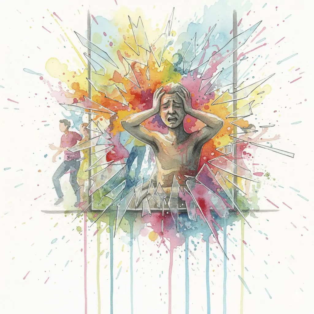 Darstellung der Überwältigung und des Schmerzes beim Rückkehren der Emotionen nach dem Opioid-Entzug.