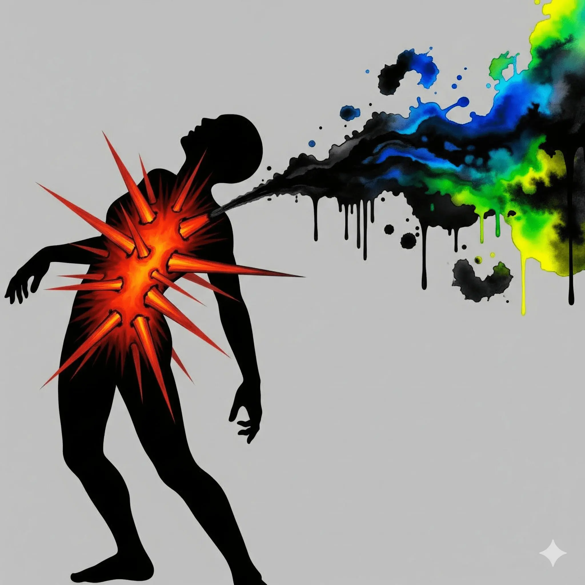 Künstlerische Darstellung des inneren Drucks, der zu Selbstverletzung führt, und der trügerischen Erleichterung danach.