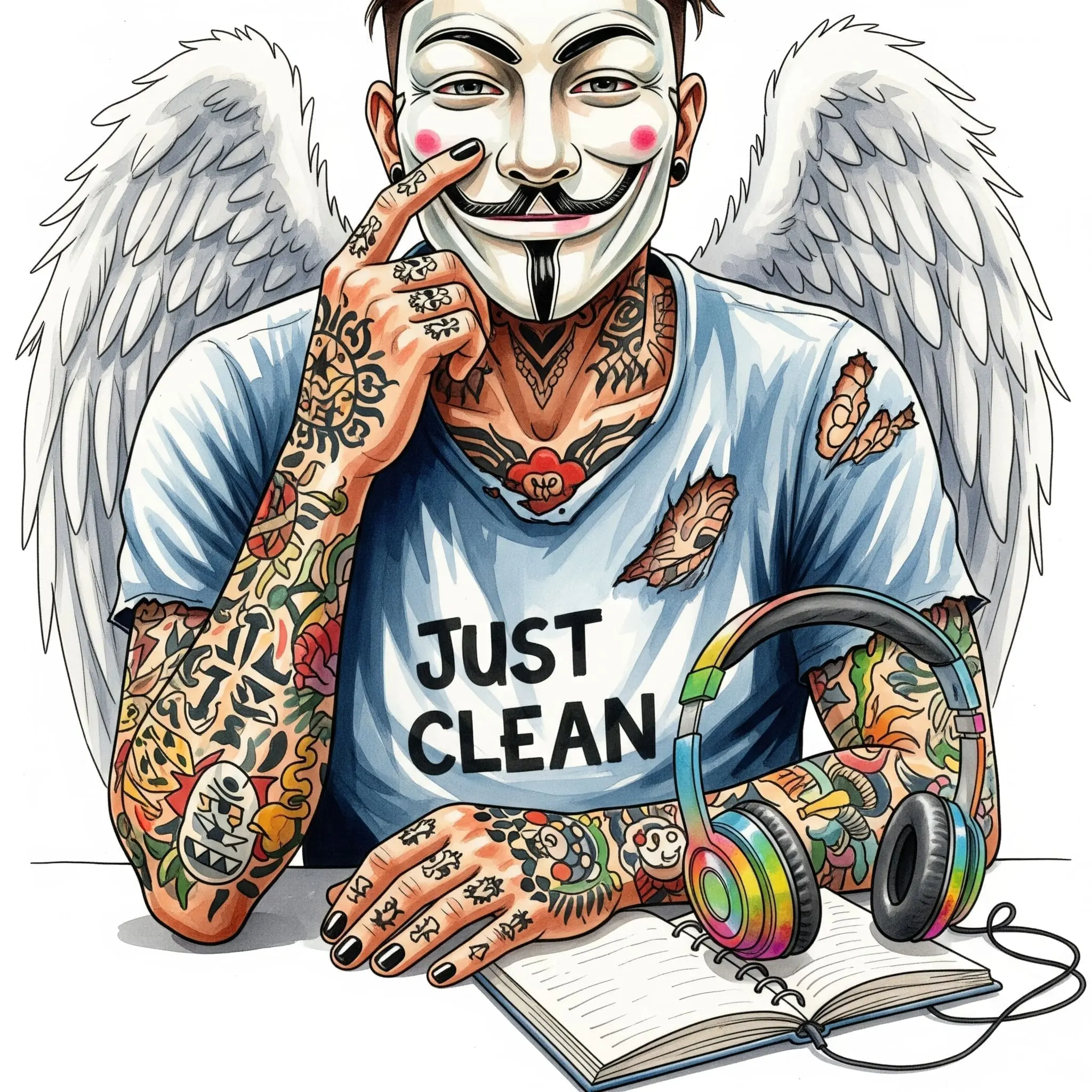 Nahaufnahme von Kopfhörern neben einem Notizbuch. Vorgeschlagener Alt-Text (anpassen!): Informationen und Austausch im Sucht-Selbsthilfe-Podcast NeelixberliN auf Spotify