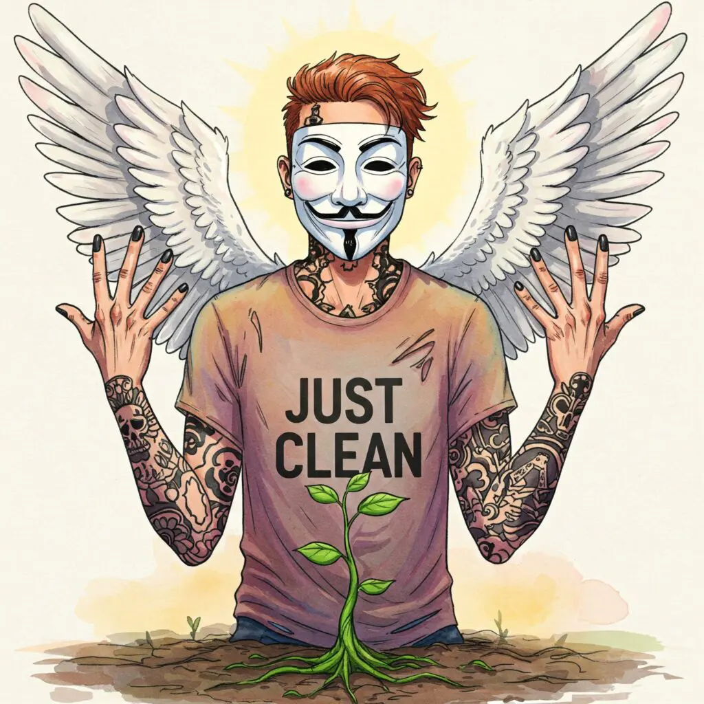 Eine Person, die aus dem Boden wächst wie eine Pflanze (ähnlich wie das 🌱 Emoji), umgeben von unterstützenden Händen oder warmem Licht. Keyword: Sucht Genesung, Heilung, Unterstützung, Wachstum