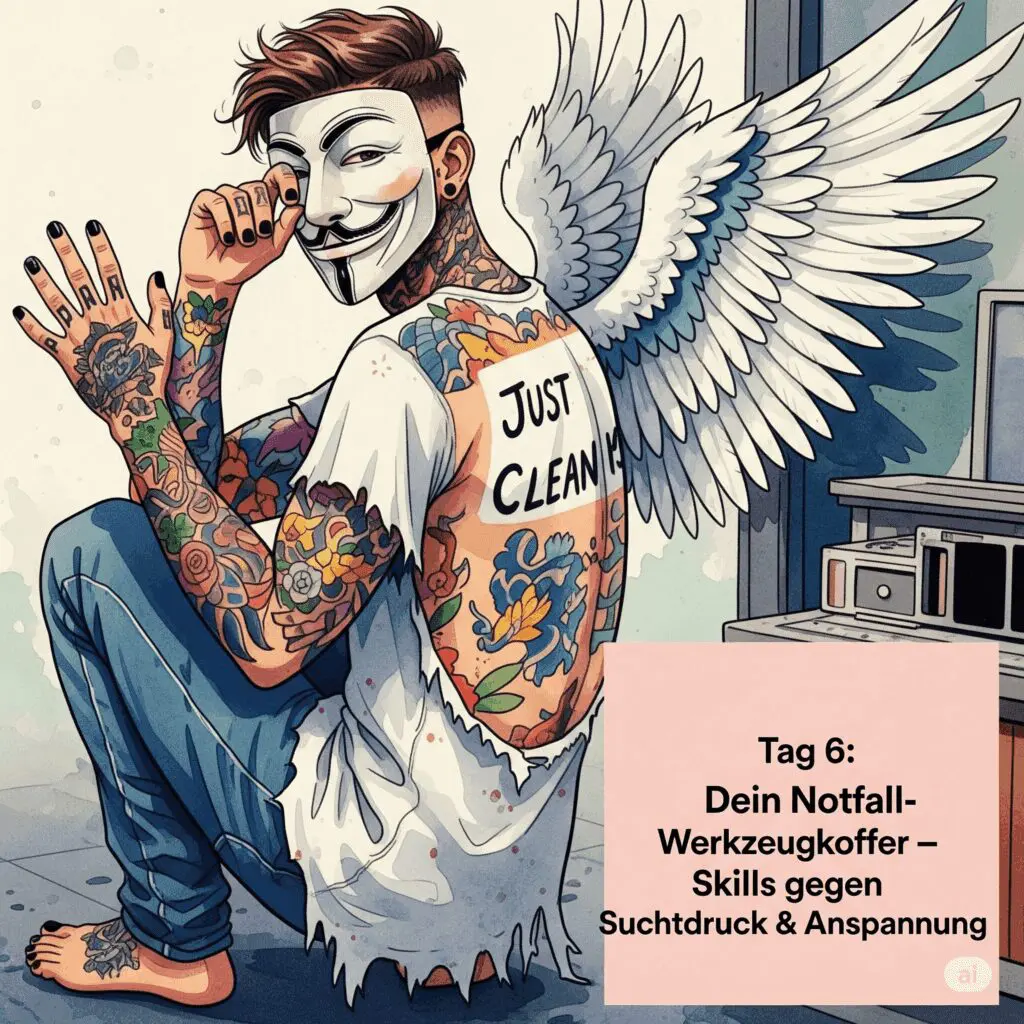 Tag 6: Dein Notfall-Werkzeugkoffer – Skills gegen Suchtdruck & Anspannung. Podcast und Artikel Titelbild