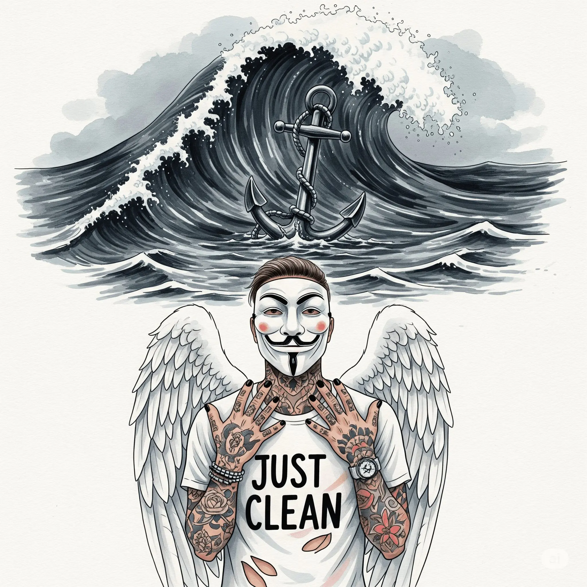 Ein einzelner, stabiler Anker, der fest im Meeresboden verankert ist, während eine große, dunkle Welle über ihn hinwegbricht, aber ihn nicht bewegt. Die Szene ist dramatisch, aber hoffnungsvoll. Suchtdruck überwinden, Akut-Anker Tool, Halt bei Craving