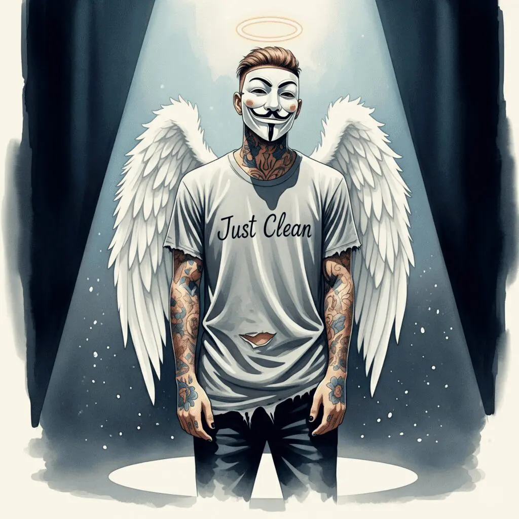 Ein atmosphärisches, respektvolles Foto von T-Low auf einer Bühne im Spotlight. Er wirkt nachdenklich, nicht glorifizierend. Alternativ eine stilisierte Grafik von Kopfhörern, aus denen düstere, aber ehrliche Textzeilen strömen. "T-Low über Sucht", "Deutschrap und Drogen", "ehrliche Songtexte"