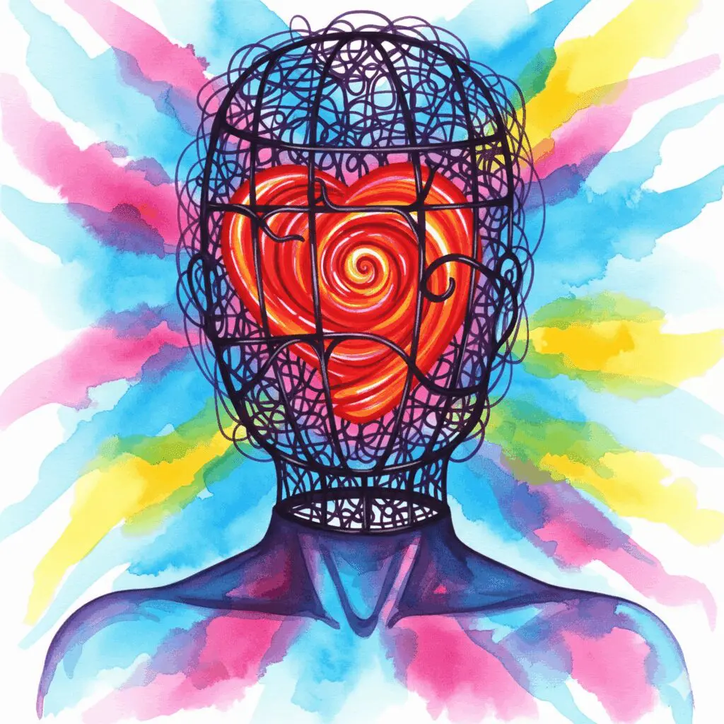 Symbolische Darstellung der Versagensangst bei Erektionsproblemen durch Drogen, gezeigt als ein Kopf, der zur psychologischen Blockade wird.