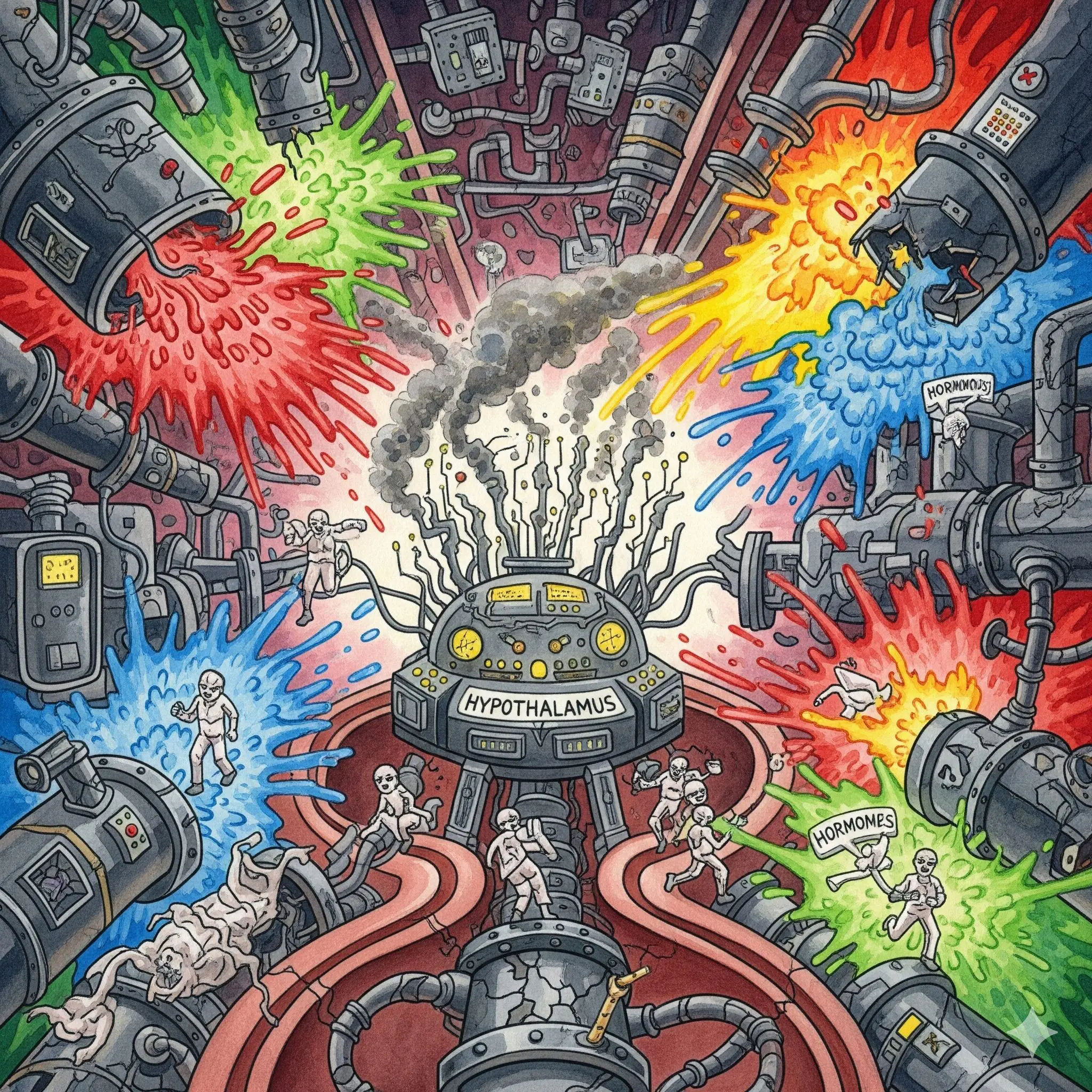 hormon-chaos-sucht-zerstörung-endokrines-system-watercolor