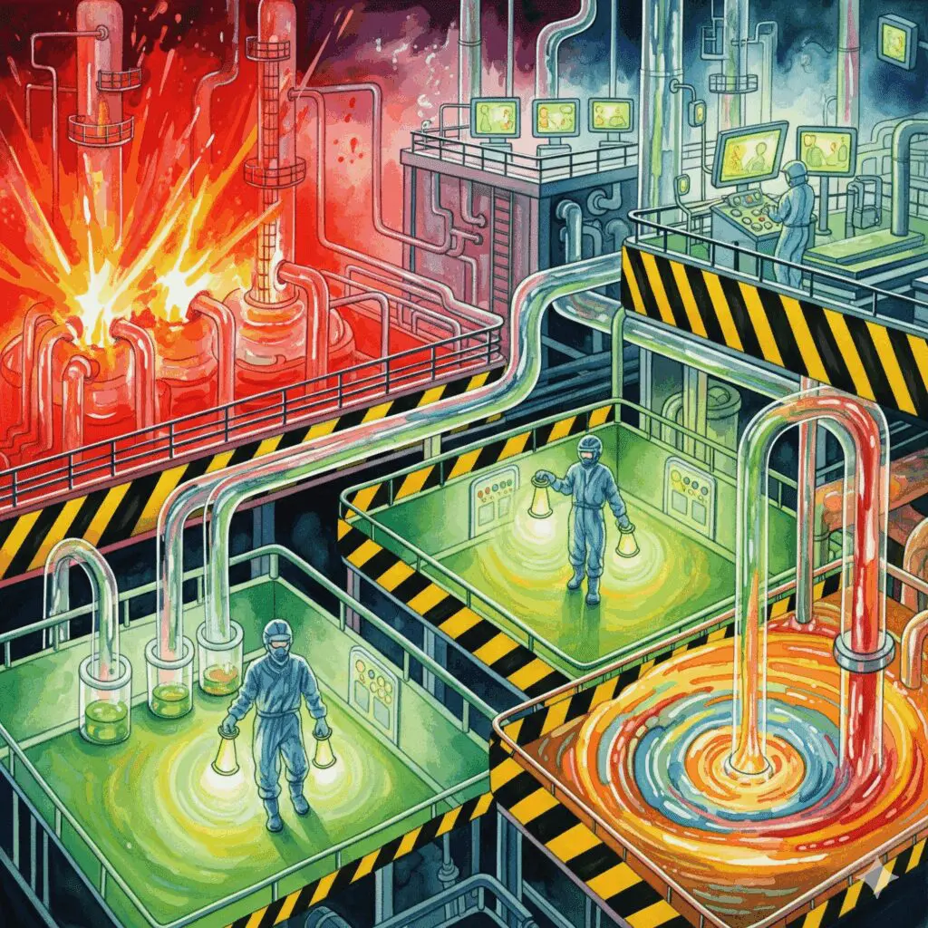 Hormon Gefahrenzone Industrieanlage Sicherheit Überwachung Recovery explosive Bereiche Schutzanzüge Ärzte Kontrollräume