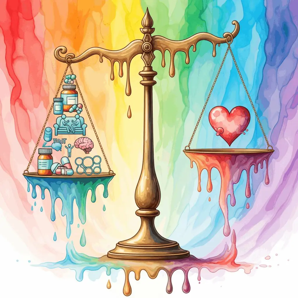 Recovery Waage Balance Sexualität ganzheitliche Heilung traditionelle Recovery Symbole Herz-Symbol Gold Regenbogen