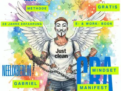 Die NeelixberliN-Figur (Watercolor) präsentiert stolz das kostenlose Ebook "Das CRA-Mindset-Manifest" als Wegweiser aus der Sucht.
