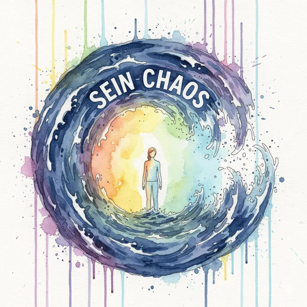 Eine Person als Fels in der Brandung, an dem eine Welle des Chaos zerbricht. Symbol für emotionale Stabilität als Angehöriger.