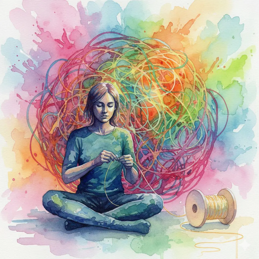 Eine Person entwirrt geduldig ein riesiges Fadenknäuel. Symbol für das strukturierte Problemlösen nach der CRAFT-Methode.