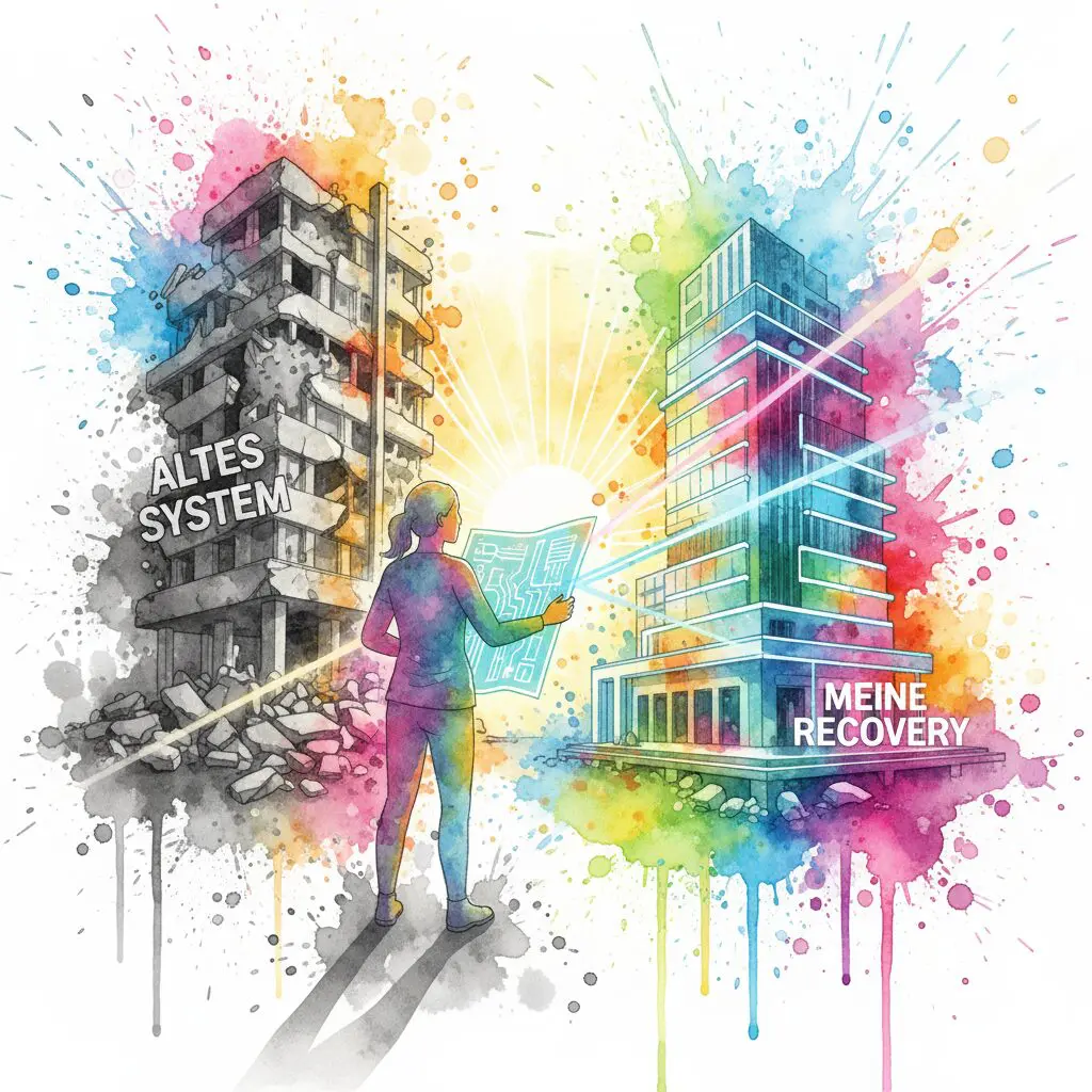 Eine Person als Architekt, der auf den Trümmern des alten Systems seine eigene, neue Recovery baut.