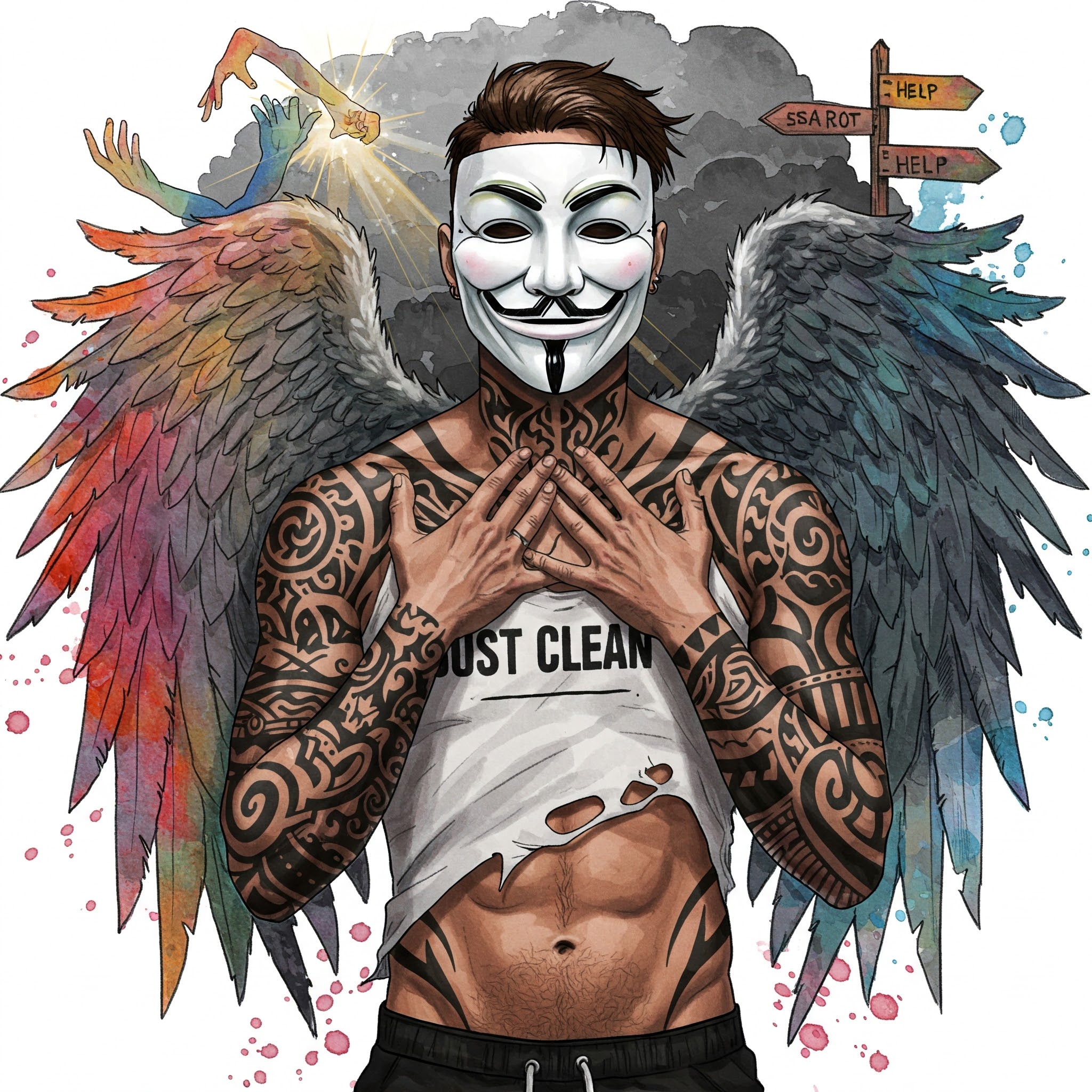 Symbol für Hilfe und Unterstützung: zwei Hände, die sich reichen; eine Person, die einer anderen aufhilft; ein Lichtstrahl, der Dunkelheit durchbricht; ein Wegweiser.
Keyword/Alt-Text Vorschlag: "Helfende Hände als Symbol für Hilfe bei Depression und Drogen für Jugendliche" oder "Wegweiser aus der Krise – Unterstützung bei Depression und Sucht finden".