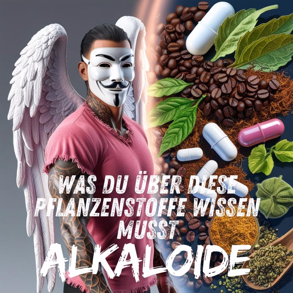 Eine Collage verschiedener alkaloidhaltiger Pflanzen, z.B. Kaffeebohnen, Tabakblätter, Mohnkapseln. Keywords: Alkaloide, Pflanzen, Koffein, Nikotin, Morphin, Naturstoffe