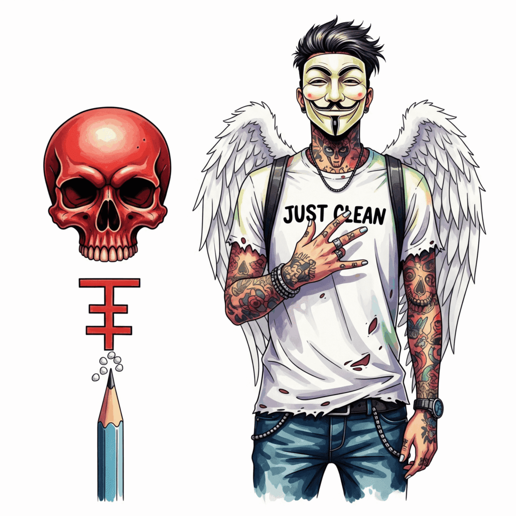 Ein sehr grafisches Bild. Ein einzelner Bleistift, auf dessen Spitze ein paar winzige weiße Körnchen liegen. Daneben ein großes, rotes Totenkopf-Symbol ☠️. Symbolisiert die winzige, aber tödliche Dosis "tödliche Dosis Fentanyl", "Fentanyl Potenz", "Gefahr synthetische Opioide"