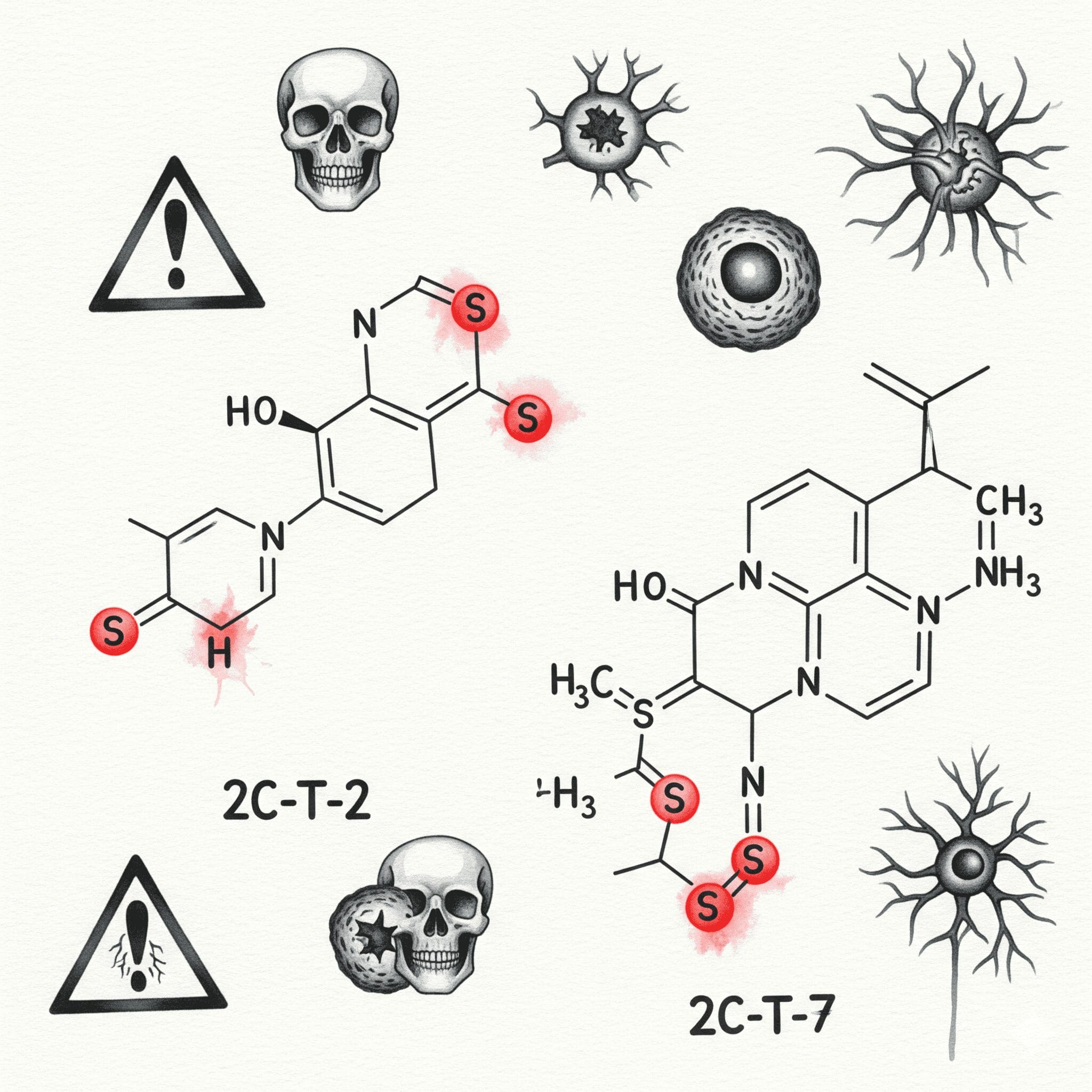 2C-T-2 2C-T-7 chemische Struktur Molekül Schwefel Toxizität Neurotoxizität wissenschaftlich gefährlich