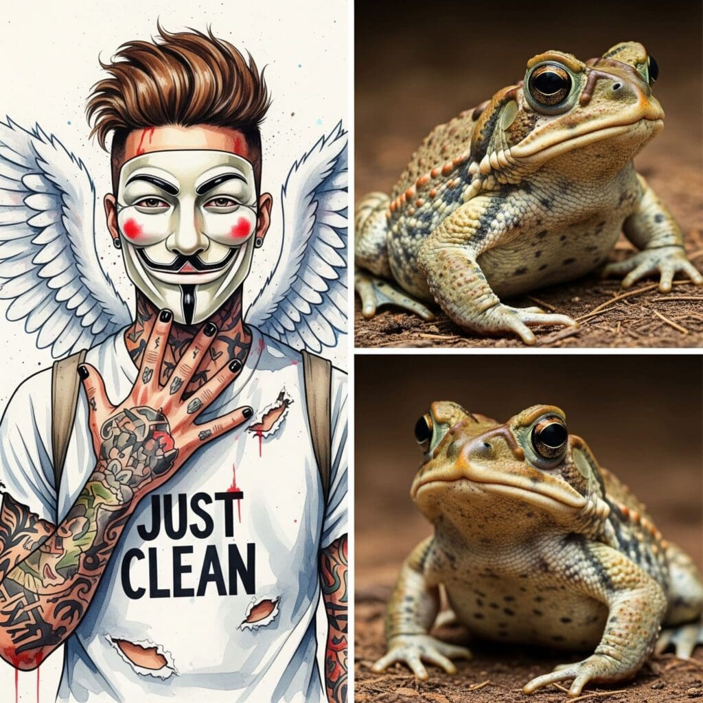 Eine beeindruckende Nahaufnahme der Colorado-River-Kröte (Incilius alvarius) in ihrer natürlichen Umgebung. Die Kröte sollte respektvoll und fast majestätisch wirken."Colorado River Toad", "Incilius alvarius", "Quelle von 5-MeO-DMT"