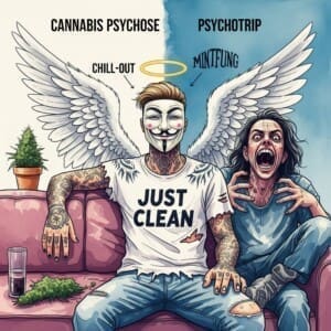 Cannabis kiffen: Zwischen Chill-Out und Psychotrip – Ein ehrlicher Guide. Podcast und Artikel Titelbild