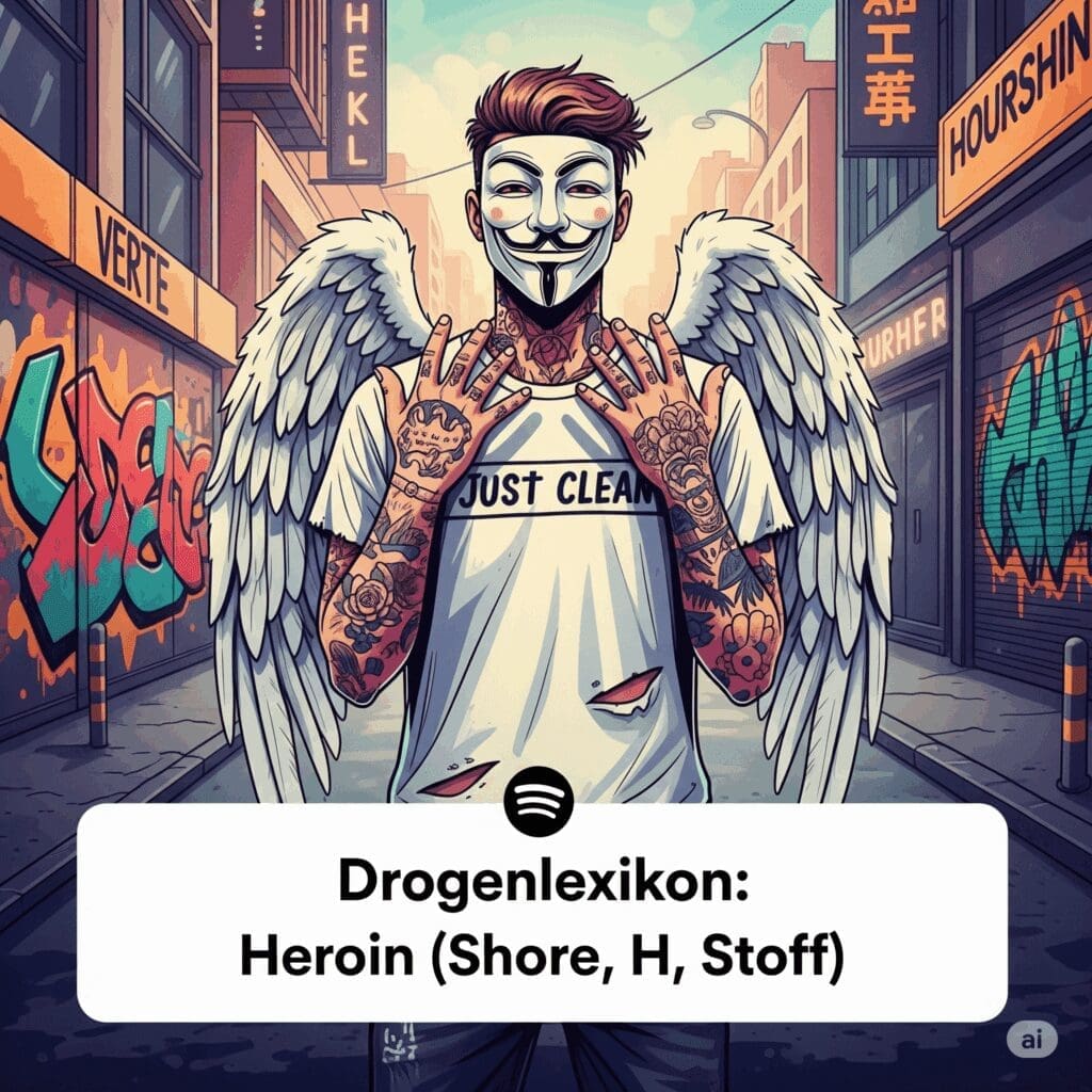 Drogenlexikon: Heroin (Shore, H, Stoff). Podcast und Artikel Titelbild