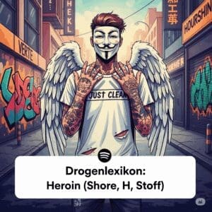 Drogenlexikon: Heroin (Shore, H, Stoff). Podcast und Artikel Titelbild