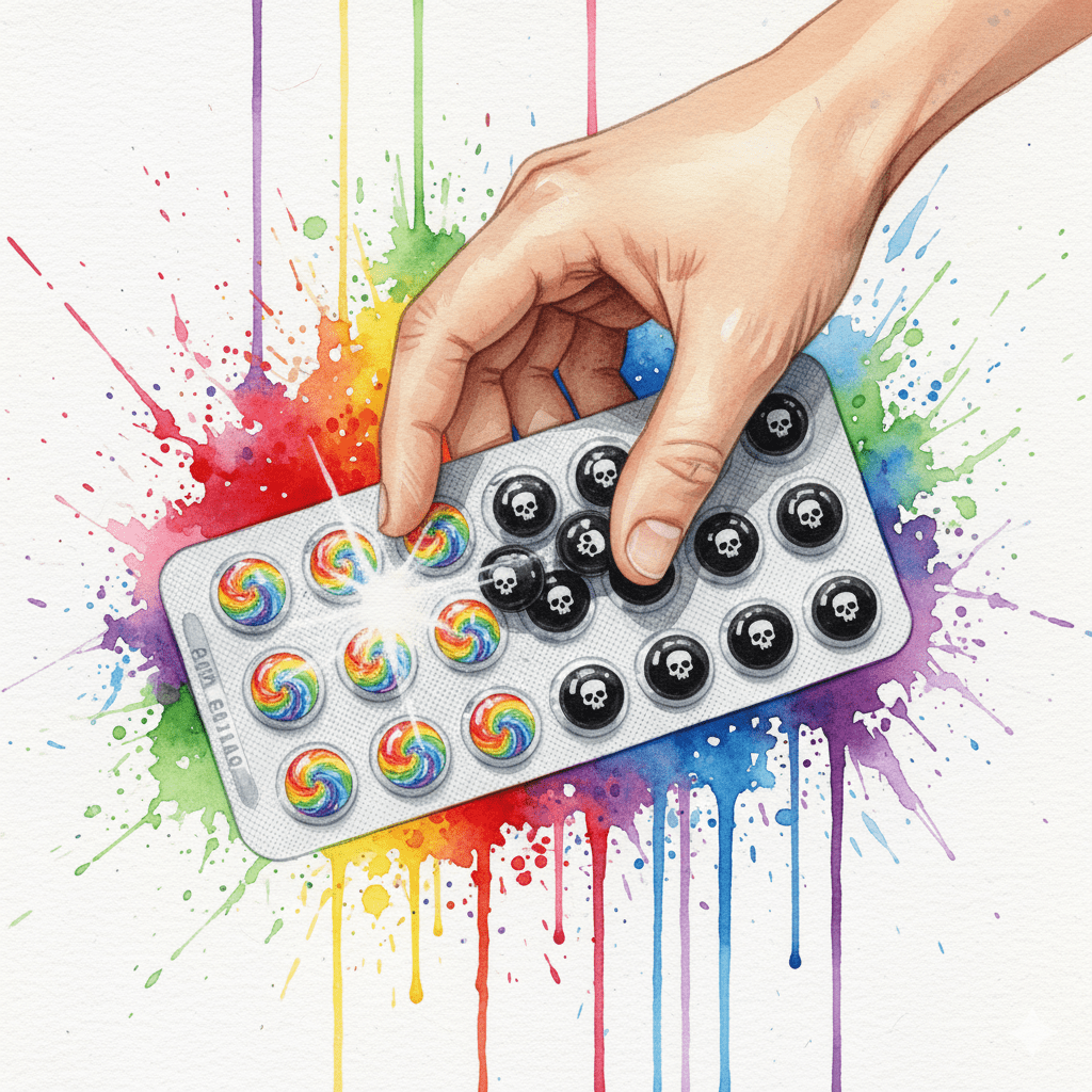 Symbolische Darstellung der Gefahr von DXM-Kombi-Präparaten, bei denen eine Überdosis Paracetamol droht.