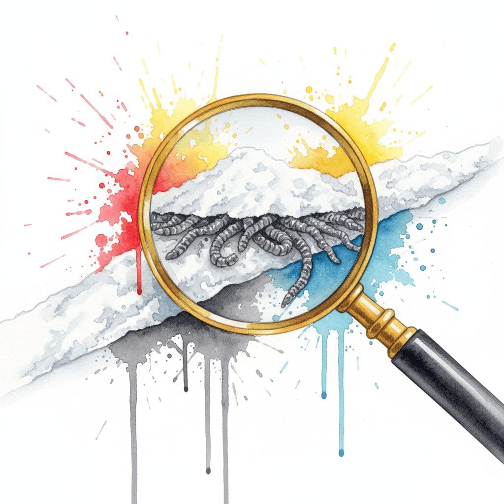 Darstellung der Verunreinigung von Kokain, bei der ein Vergrößerungsglas den Großteil des Pulvers als Levamisol entlarvt.