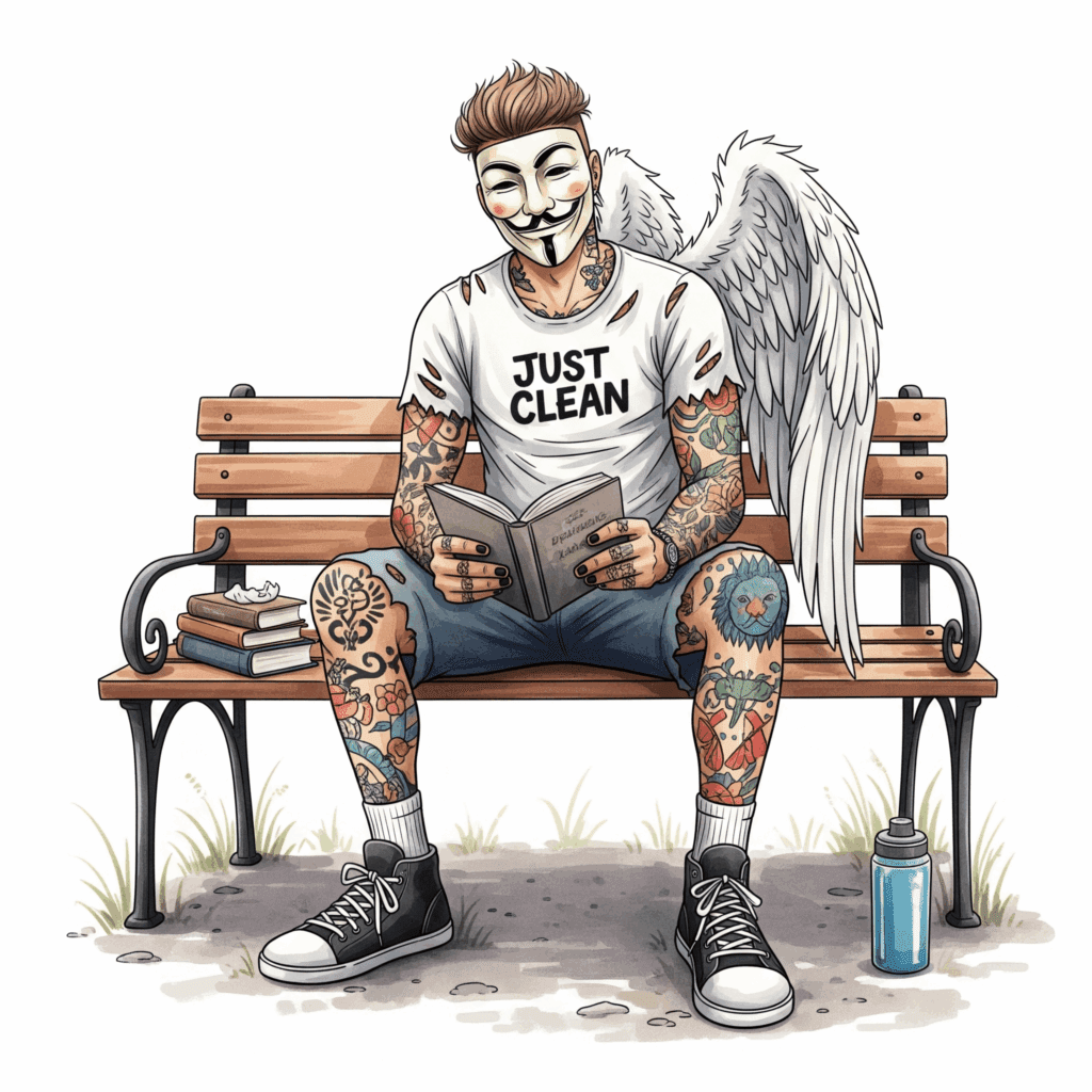 Eine Person, die allein, aber friedlich und zufrieden auf einer Bank sitzt und ein Buch liest oder einfach nur die Umgebung genießt. Symbolisiert die wiedererlangte Fähigkeit, mit sich selbst glücklich zu sein. "emotionale Unabhängigkeit", "Selbstliebe lernen", "allein sein können"